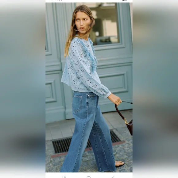 Zara PERFORATED EMBROIDERY SHIRT(S) - Picture 5 of 8